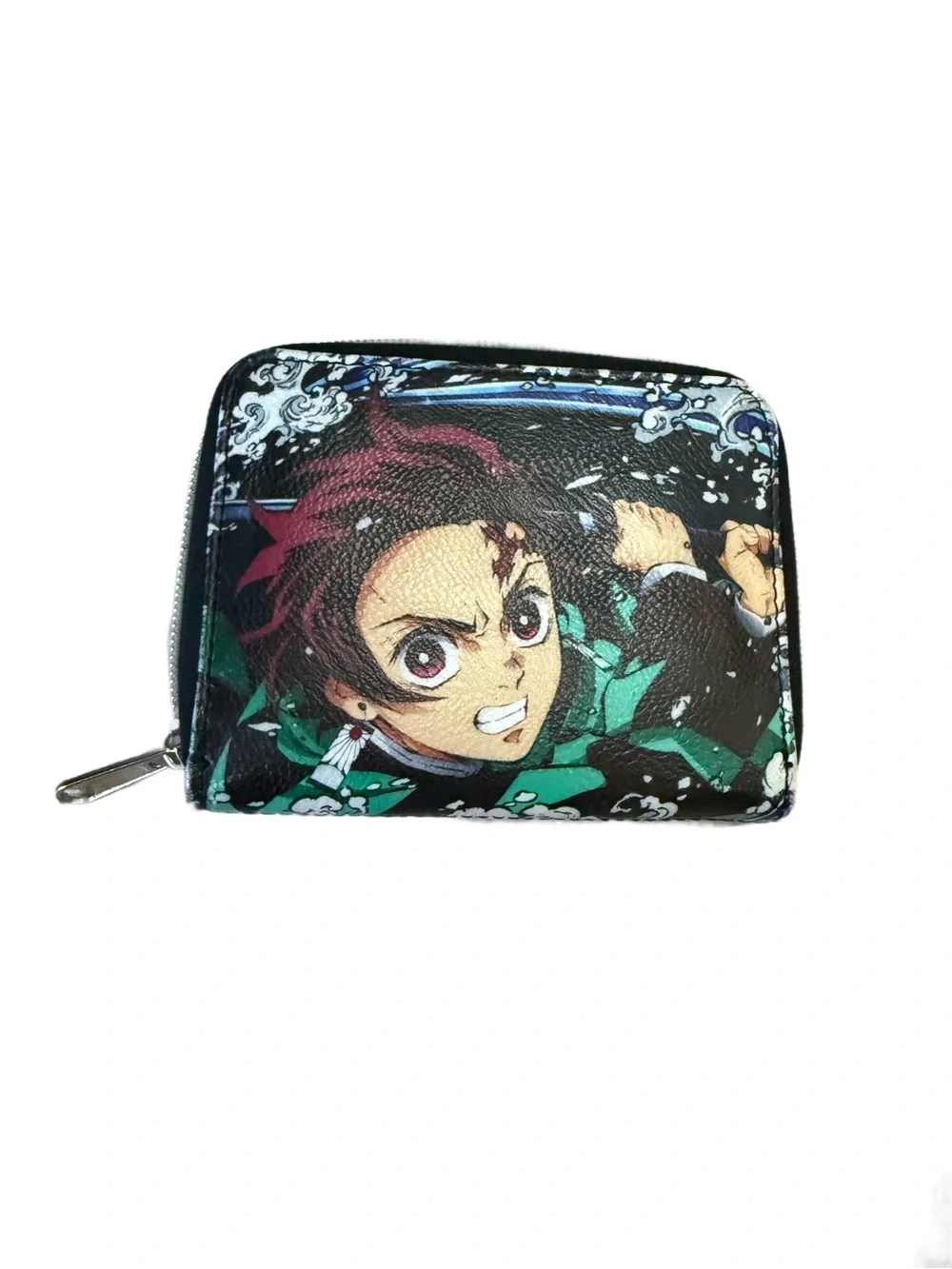 Anime Character Zip Wallet - Green & Black Demon Slayer Design